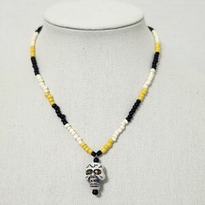 Acrylic Skull Glass Seed Bead Necklace Day Of Dead Halloween Statement New